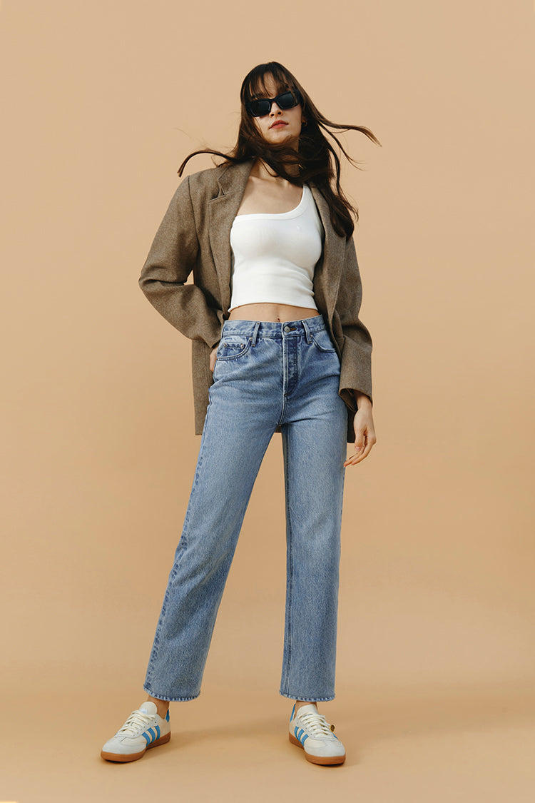 Manhattan High Rise Straight Ankle Jeans - MeeeShop Women's Fashion