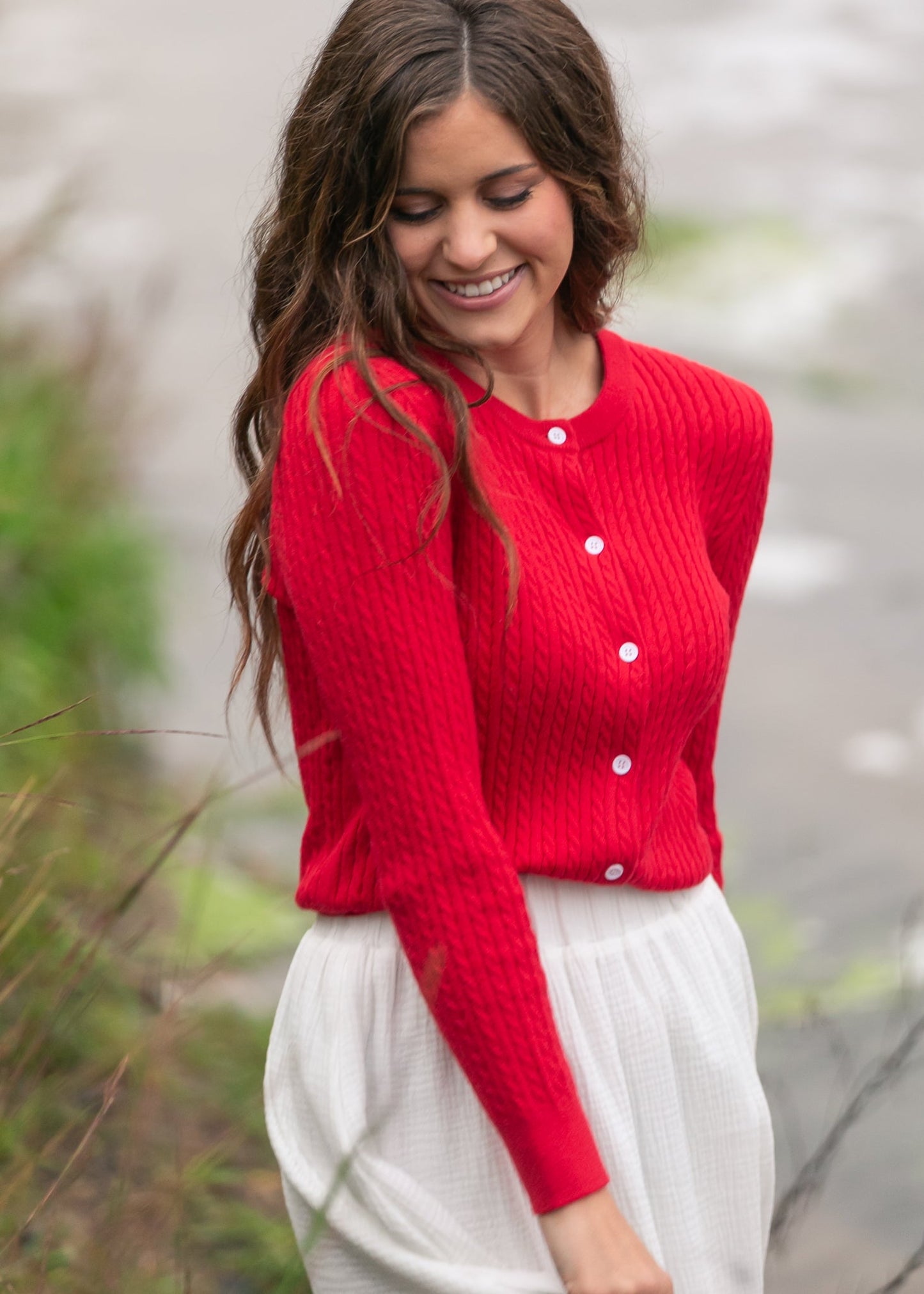 Mason Red Button up Cardigan Top in 2XL view 7 - Button Cardigan