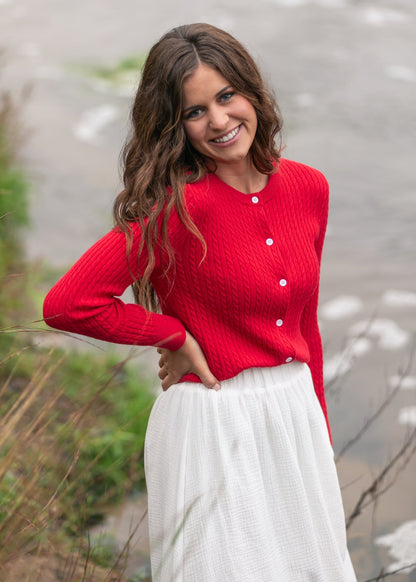 Mason Red Button up Cardigan Top in L view 4 - Button Cardigan
