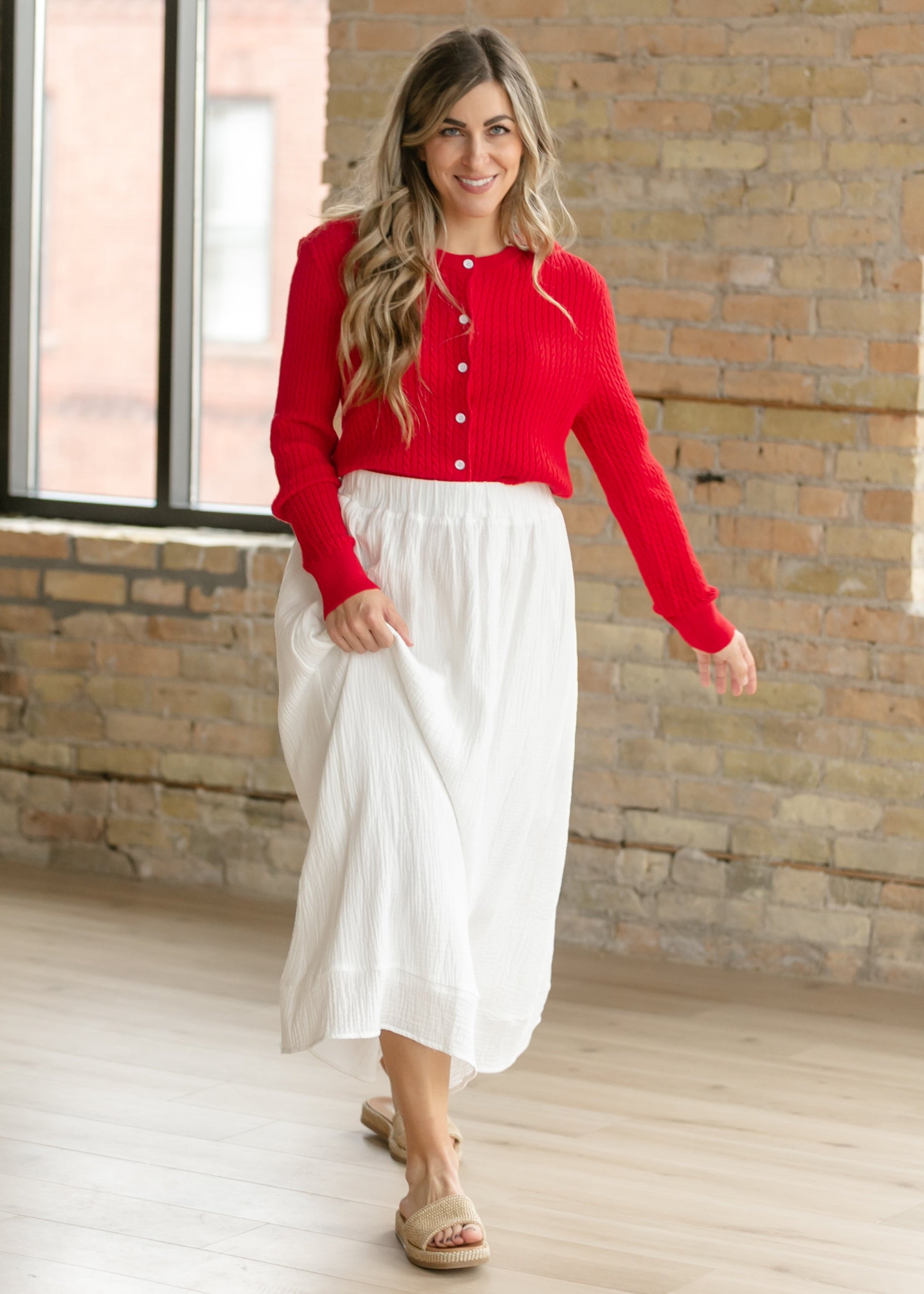 Mason Red Button up Cardigan Top view 10 - Button Cardigan