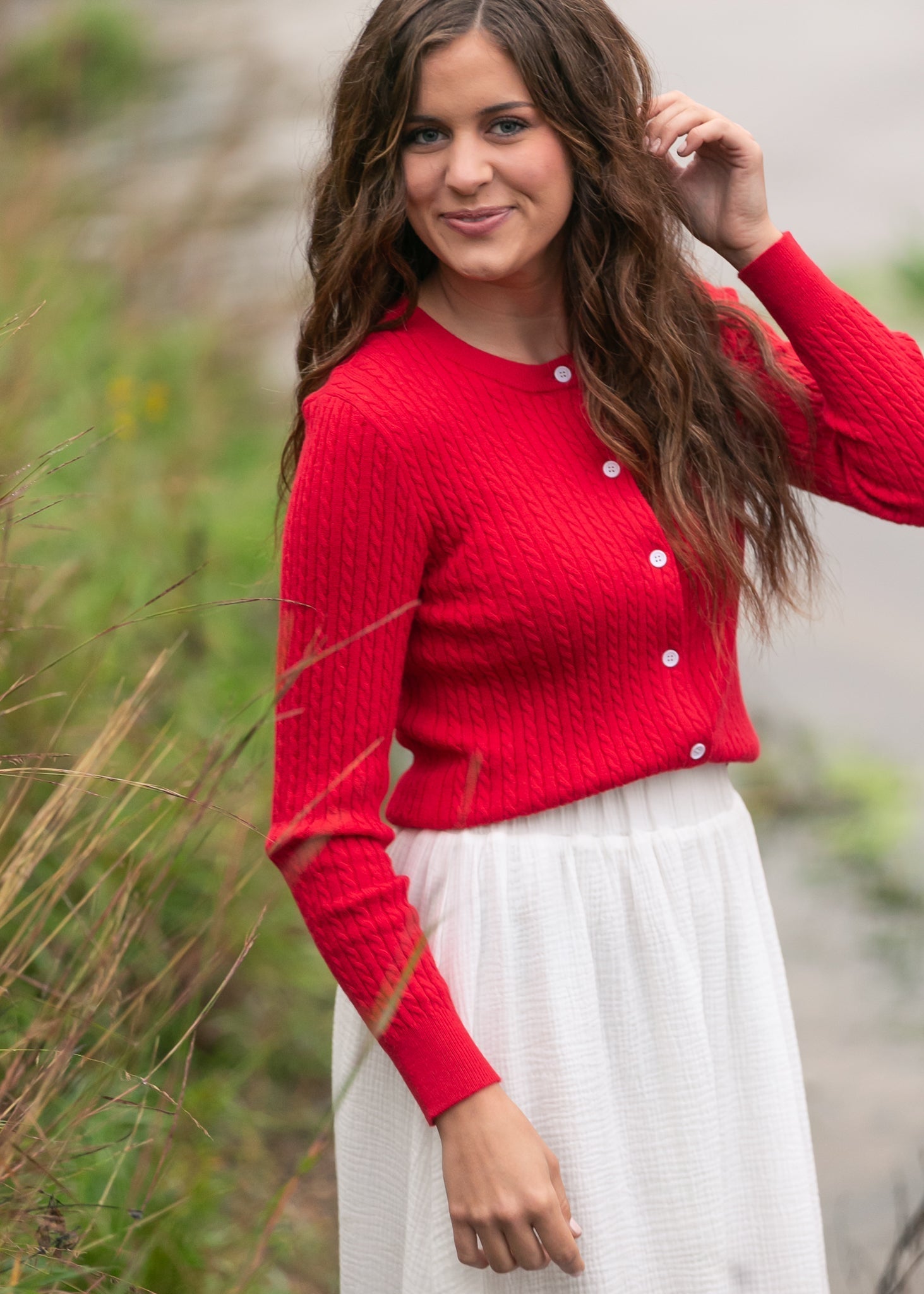 Mason Red Button up Cardigan Top view 8 - Button Cardigan