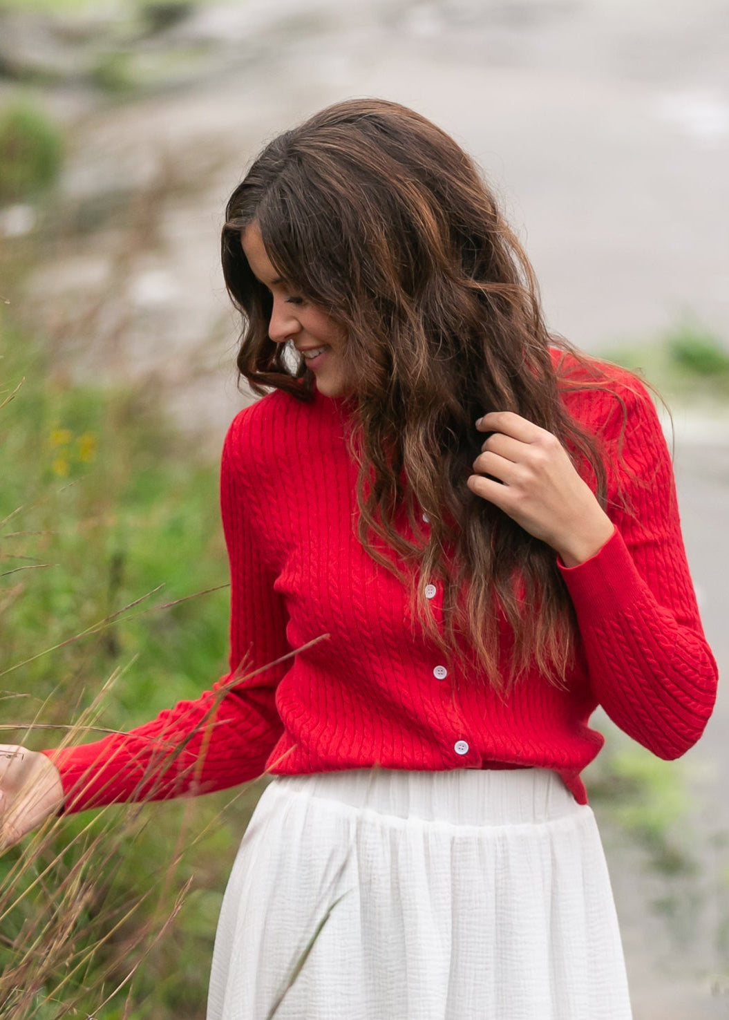 Mason Red Button up Cardigan Top view 9 - Button Cardigan