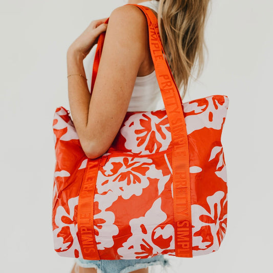 Medium Kona Cove Tyvek Splashproof Beach Zipper Tote in Floral Pink - Summer Outfit Idea (bag)