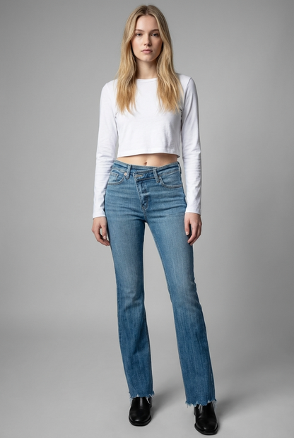 Melli High Rise Flare Jeans with Frayed Hem in 13 (30) view 7 - High-Waisted - Hem Jeans (bottom)