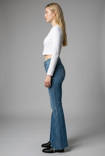 Melli High Rise Flare Jeans with Frayed Hem in 15 (31) view 8 - High-Waisted - Hem Jeans (bottom)