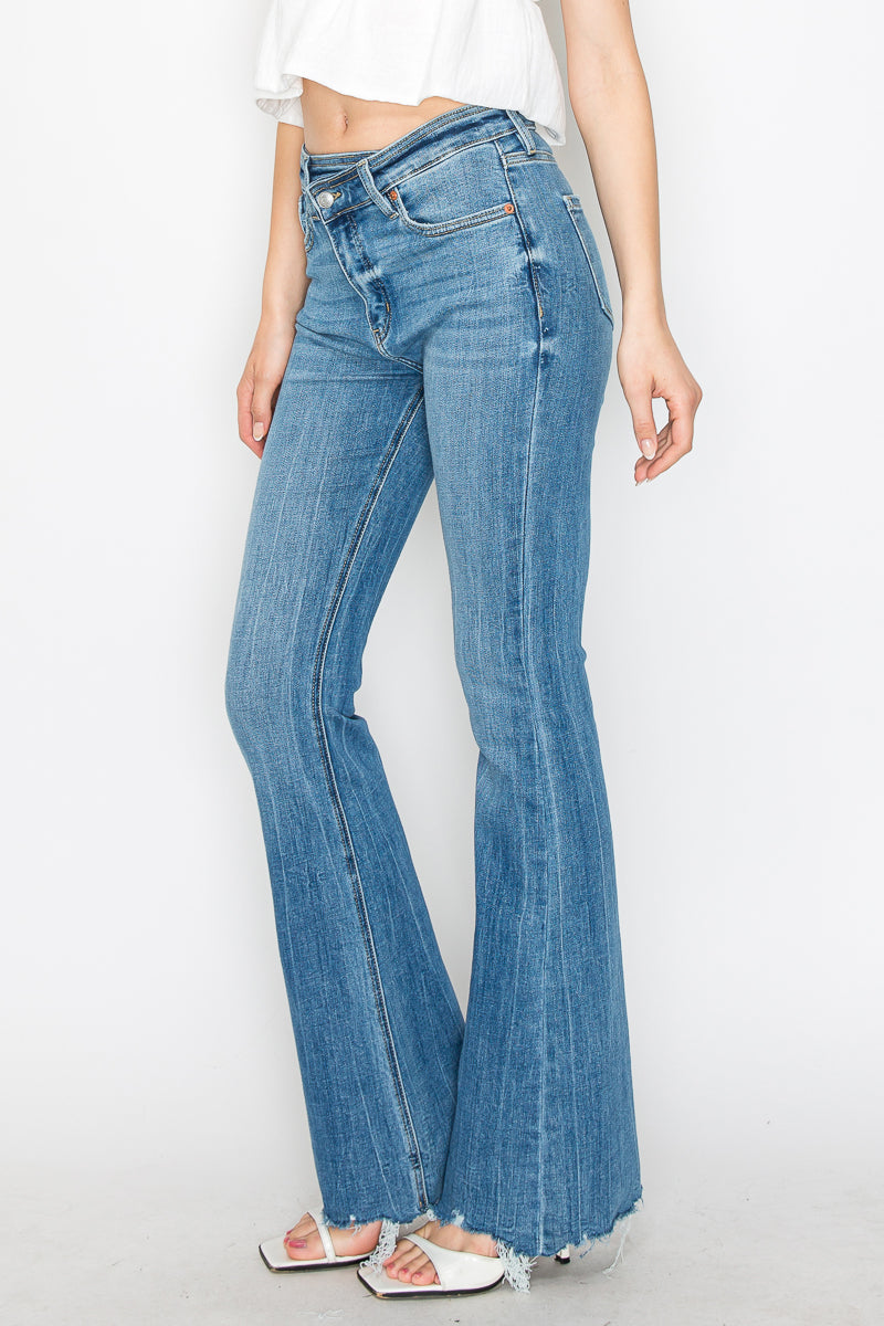 Melli High Rise Flare Jeans with Frayed Hem in 5 (26) view 3 - High-Waisted - Hem Jeans (bottom)