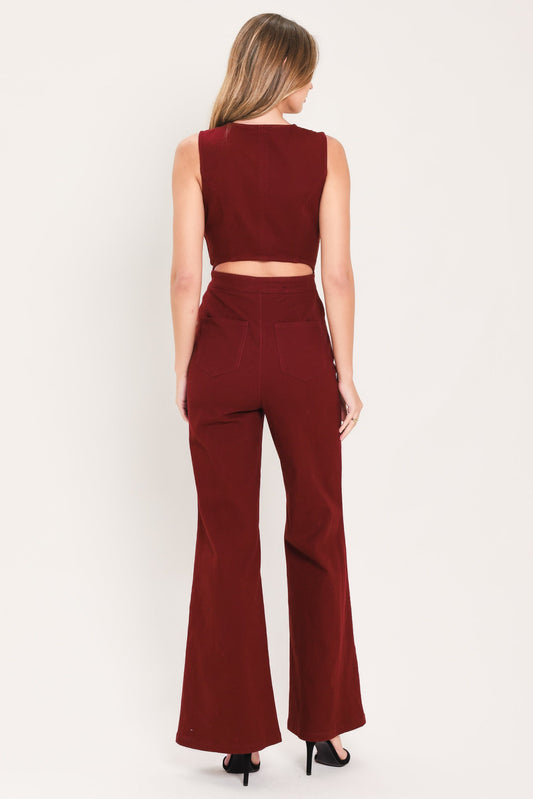 Merlot City Muse Woven Twill Jumpsuit in BURGUNDY view 2 (one-piece)