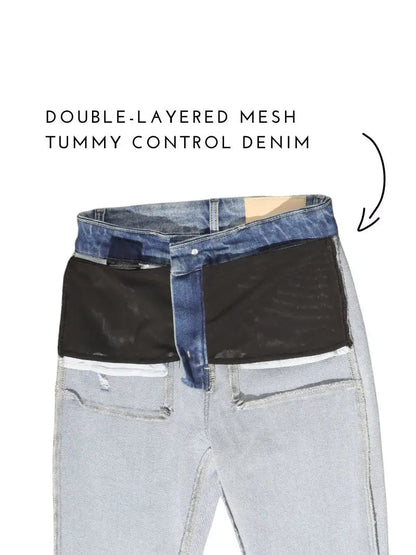Mesh Tummy Control High Rise Straight W/ Single Cuff Jeans in 15 (31) view 8 - High-Waisted (bottom)