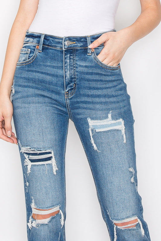 Mesh Tummy Control High Rise Straight with Single Cuff Jeans... in 3 (25) view 2 - High-Waisted (bottom)