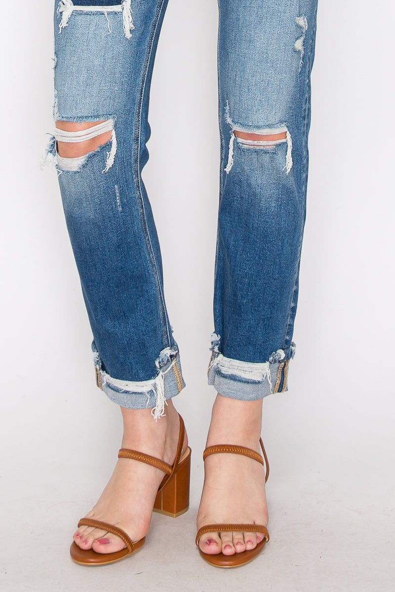 Mesh Tummy Control High Rise Straight with Single Cuff Jeans... in 5 (26) view 3 - High-Waisted (bottom)