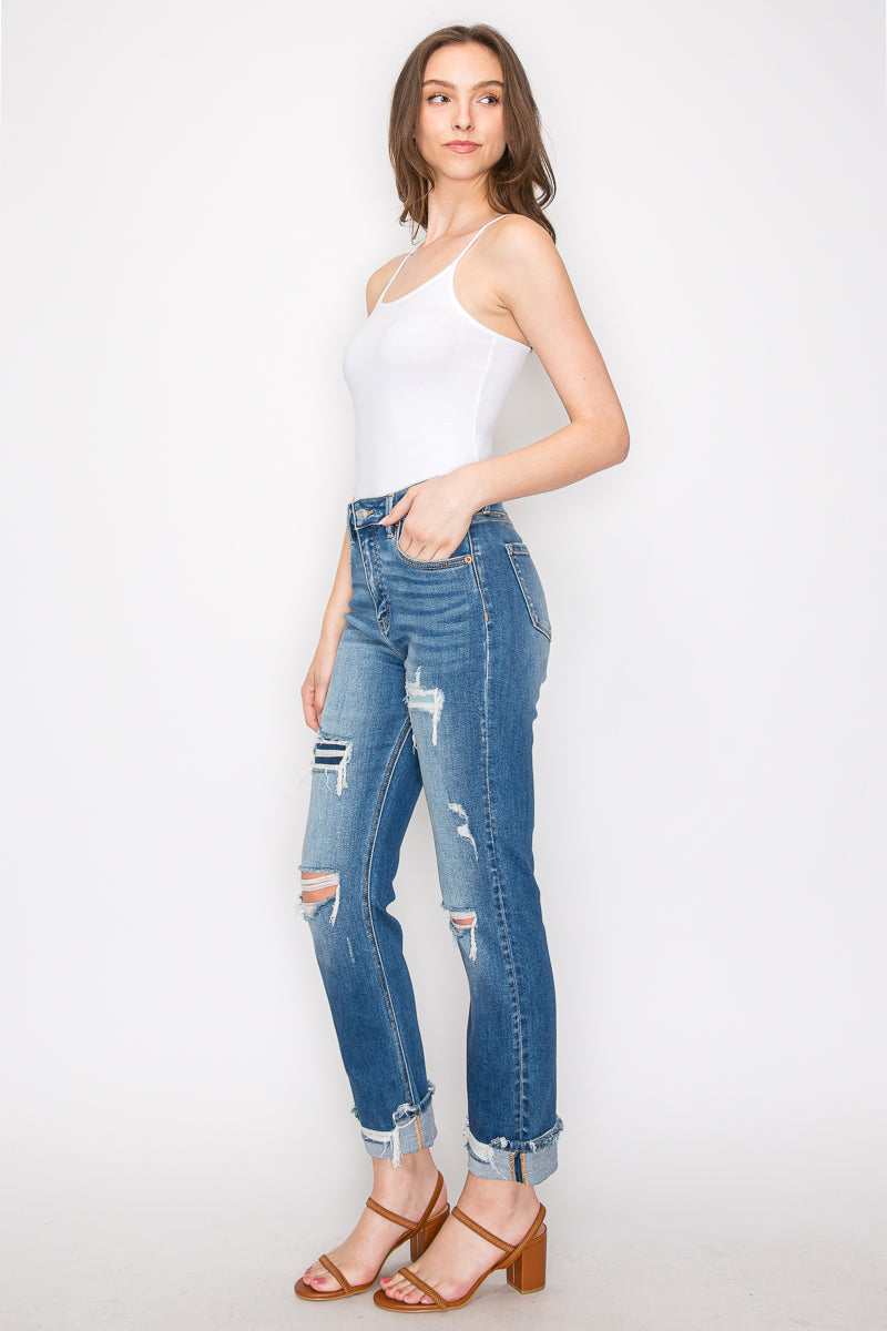 Mesh Tummy Control High Rise Straight with Single Cuff Jeans... in 11 (29) view 6 - High-Waisted (bottom)