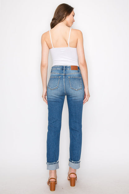 Mesh Tummy Control High Rise Straight with Single Cuff Jeans... in 13 (30) view 7 - High-Waisted (bottom)