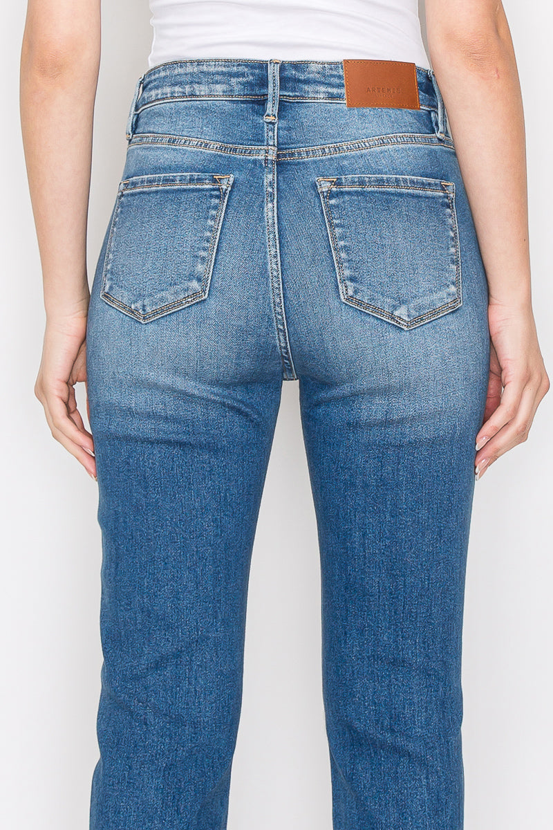 Mesh Tummy Control High Rise Straight with Single Cuff Jeans... in 15 (31) view 8 - High-Waisted (bottom)