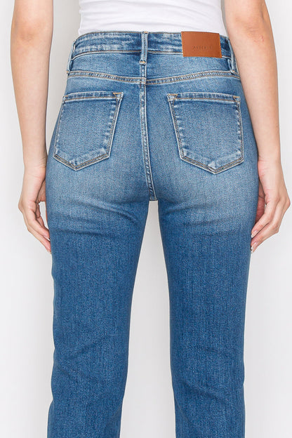 Mesh Tummy Control High Rise Straight with Single Cuff Jeans... in 15 (31) view 8 - High-Waisted (bottom)