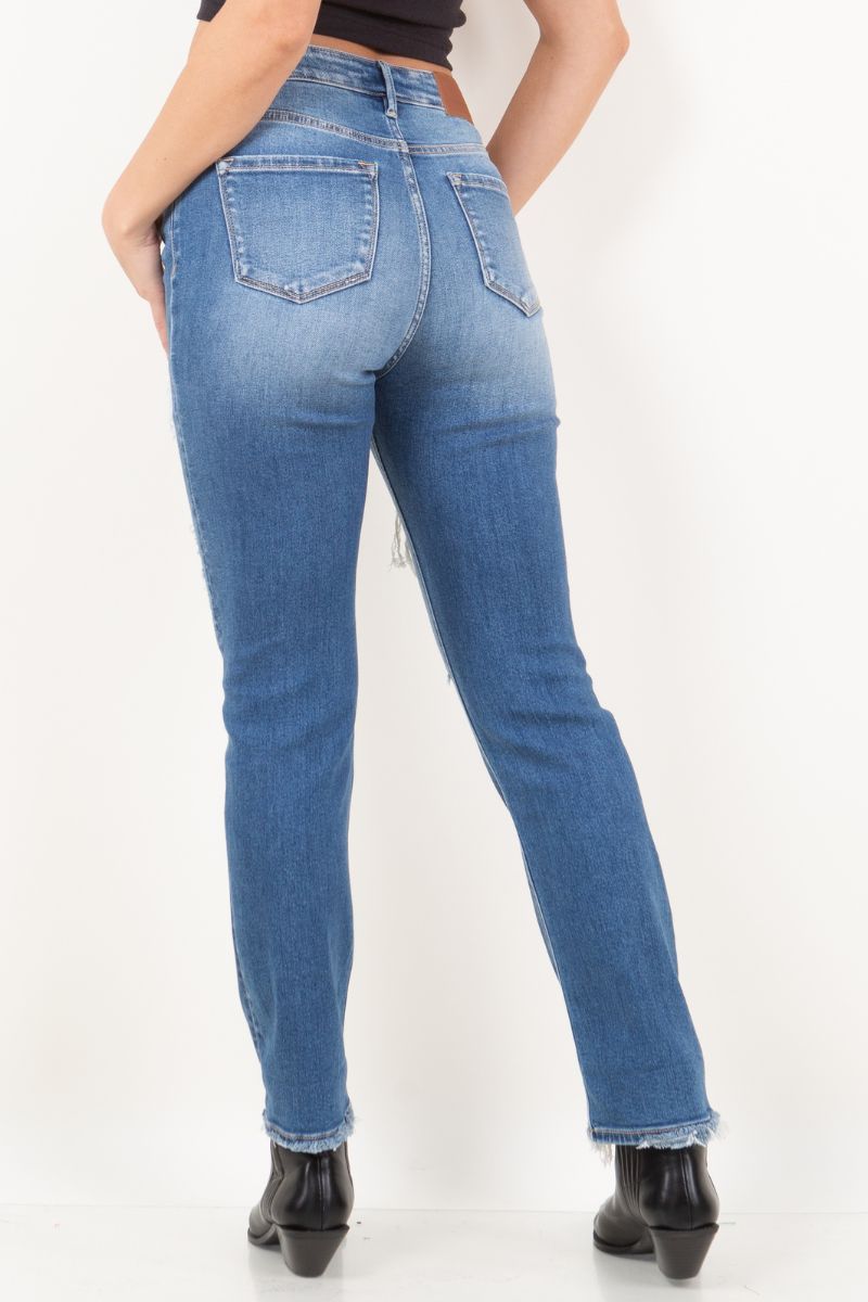 mesh tummy control Mesh Tummy Control High Rise Straight W/ Single Cuff Jeans view 5 (bottom) - shop at us.meeeshop