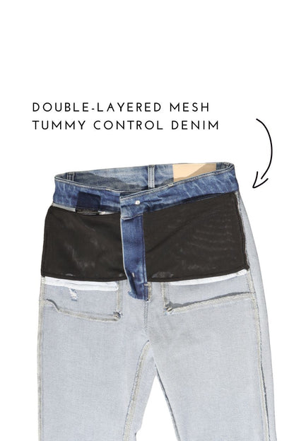 mesh tummy control Mesh Tummy Control High Rise Straight W/ Single Cuff Jeans view 7 (bottom) - shop at us.meeeshop