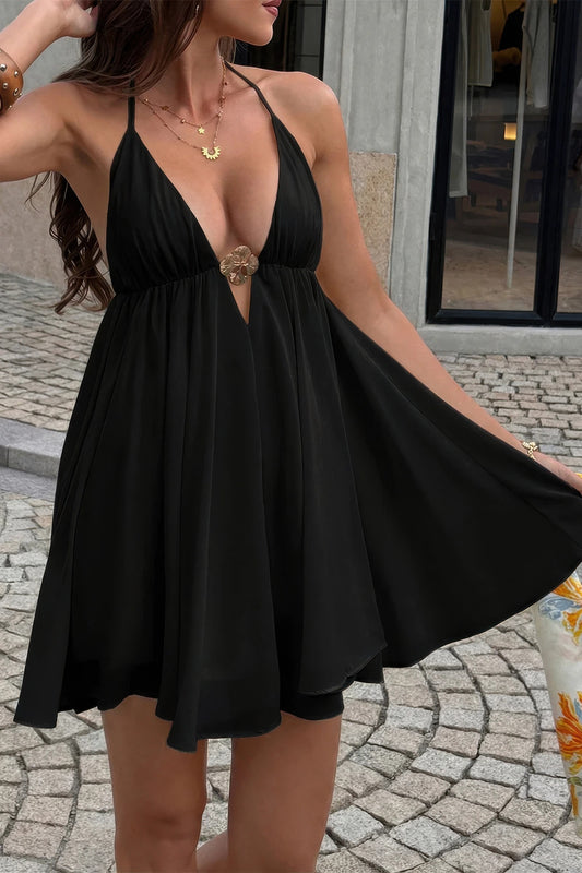 Metal Buckle Camisole a Line Mini Dress in White - Donde Lo Consigo