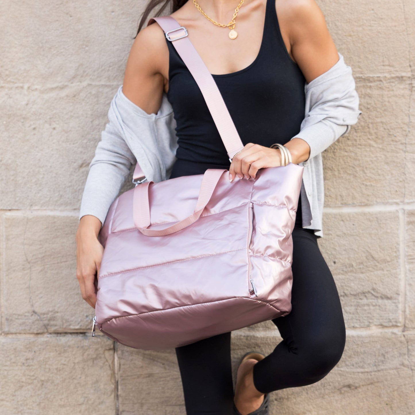 Metallic Puffer Tote - MeeeShop Women's Fashion