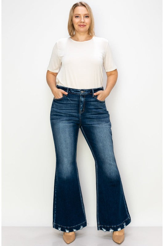 Mia plus Mid Rise Super Flare Jeans in P-16 (bottom)