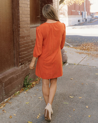Micah Scallop Detail Pleated Corduroy Mini Dress - Orange view 6 - Orange Dress