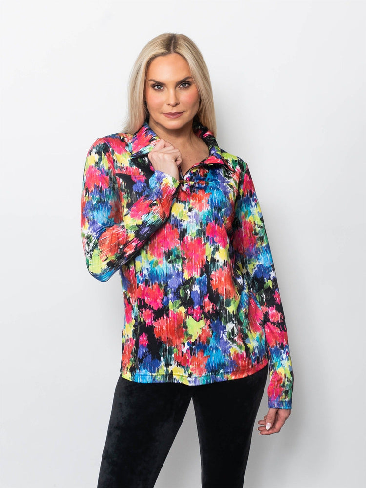 Microfiber Wide Collar Zip Neck Top Daydream Print (top) - zip top, collar zip top - shop at us.meeeshop