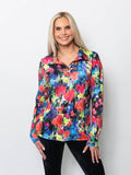 Microfiber Wide Collar Zip Neck Top Daydream Print view 3 (top) - zip top, collar zip top - shop at us.meeeshop