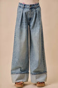 So Me Mid Rise Plated Wid Leg Denim Jean DENIM (bottom) - mid rise jeans, mid rise jean shorts, mid ris - shop at us.meeeshop