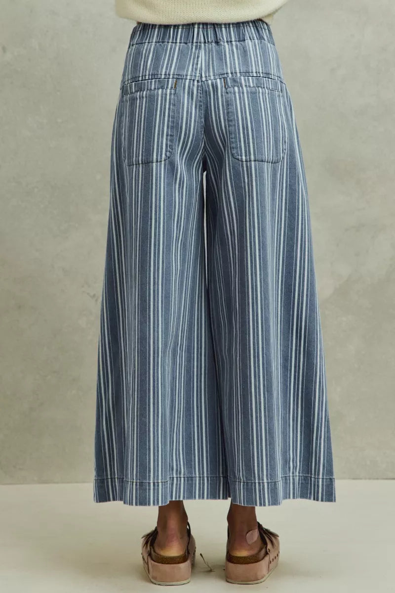 mid rise stripe So Me Mid Rise Stripe Denim Washed Pleat Wide Leg Pants view 2 (bottom) - shop at us.meeeshop