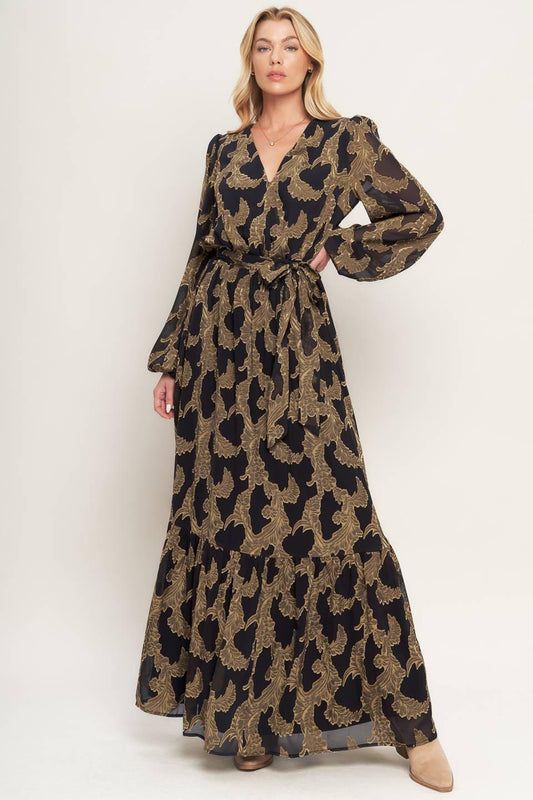 Midnight Moss Woven Jacquard Maxi Dress in DARK BROWN - Moss Midnight Slim Fit Dress Trousers