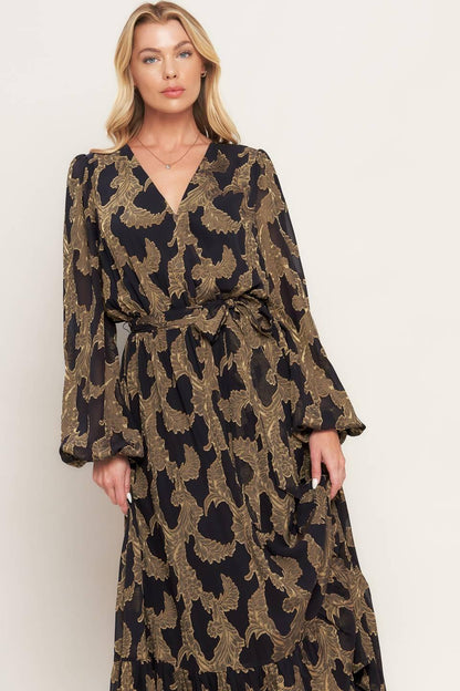 Midnight Moss Woven Jacquard Maxi Dress in DARK BROWN view 2 - Moss Midnight Slim Fit Dress Trousers