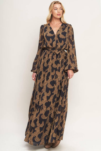 Midnight Moss Woven Jacquard Maxi Dress in DARK BROWN view 3 - Moss Midnight Slim Fit Dress Trousers