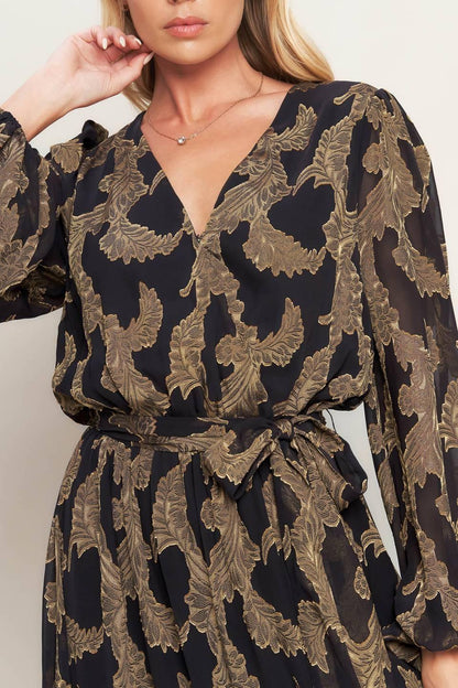 Midnight Moss Woven Jacquard Maxi Dress in DARK BROWN view 4 - Moss Midnight Slim Fit Dress Trousers