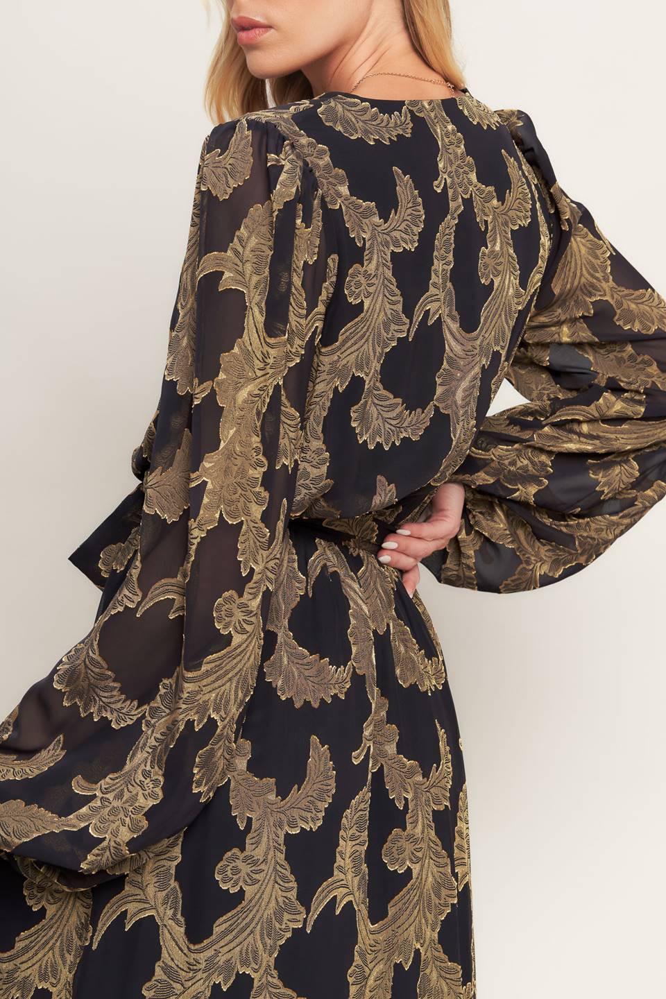 Midnight Moss Woven Jacquard Maxi Dress in DARK BROWN view 5 - Moss Midnight Slim Fit Dress Trousers