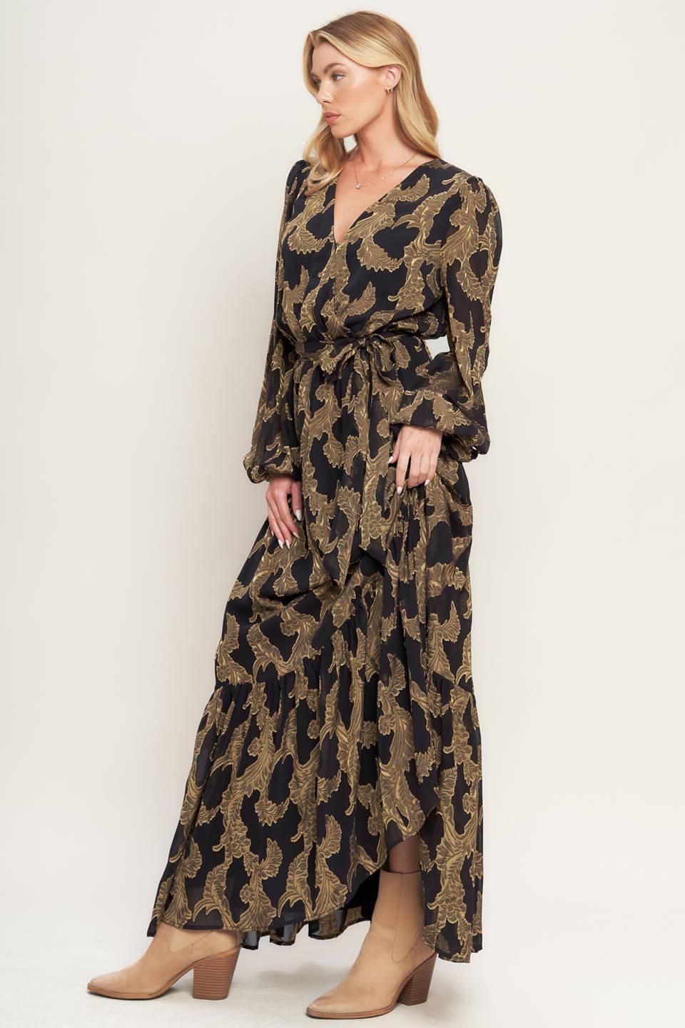 Midnight Moss Woven Jacquard Maxi Dress in DARK BROWN view 6 - Moss Midnight Slim Fit Dress Trousers