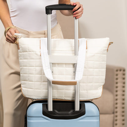 Mila Quilted Traveler Tote with Mini Clutch in Soft White view 2 - Clutch Tote (bag)