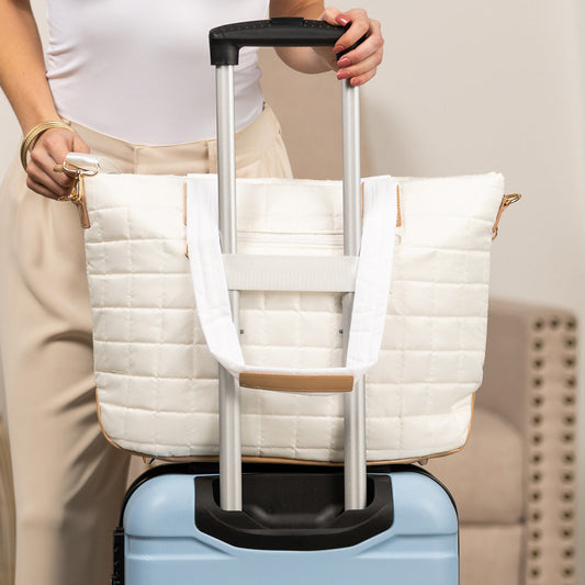 Mila Quilted Traveler Tote with Mini Clutch in Soft White view 2 - Clutch Tote (bag)