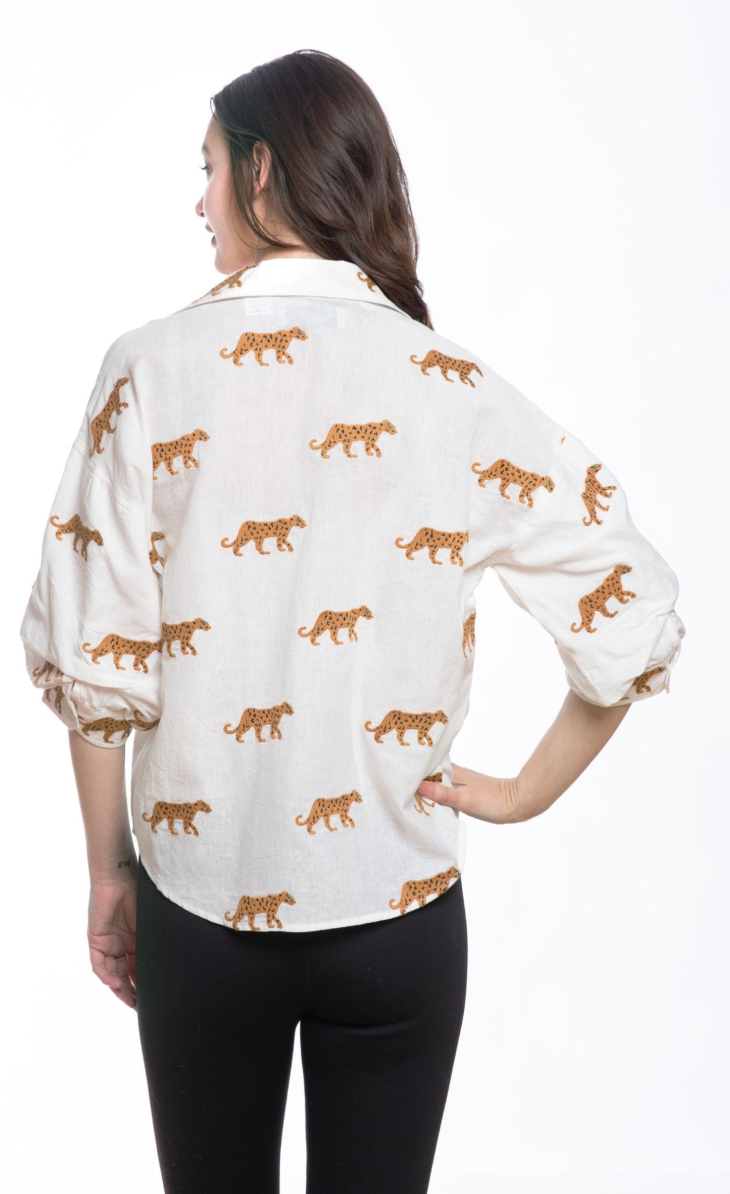 Milano Top Ivory Embroidered Cheetahs in M view 3 - Cheetahs Top