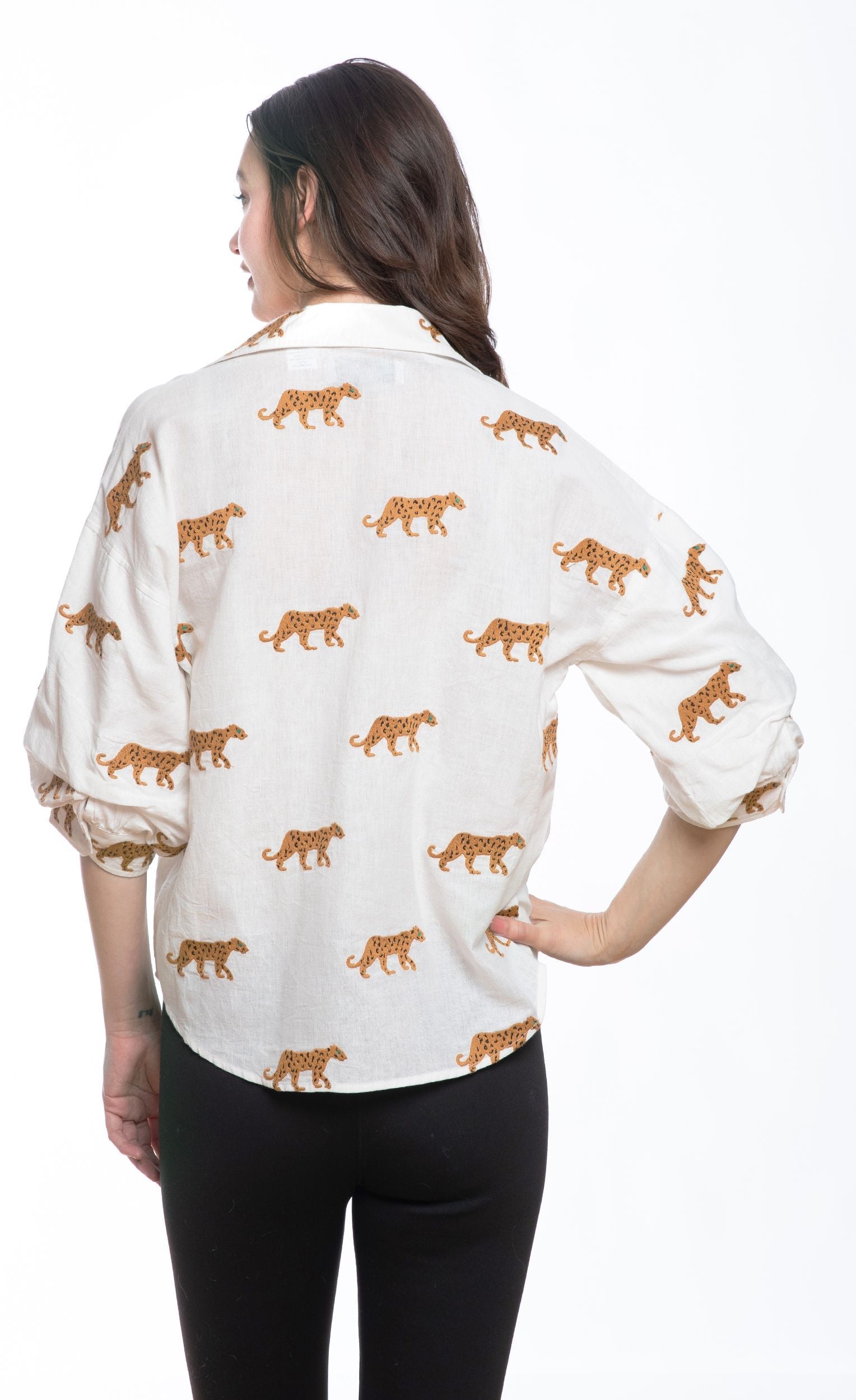 Milano Top Ivory Embroidered Cheetahs in M view 3 - Cheetahs Top