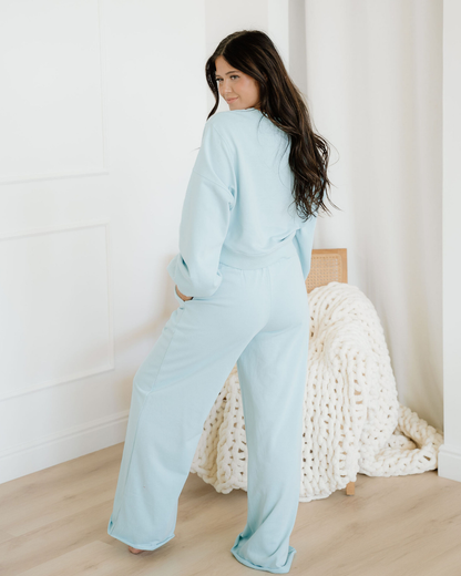 Miles Crop Pullover Drawstring Wide Leg Pants Set - Blue view 5 - Blue Pullover (top)