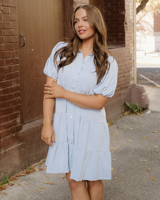Mimi Tiered Shift Dress in Beau Blue - Mini Tiered Dress
