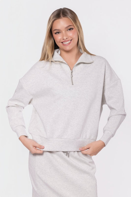 Mina Half Zip Top (light Grey) in XS - Mina Crop Top