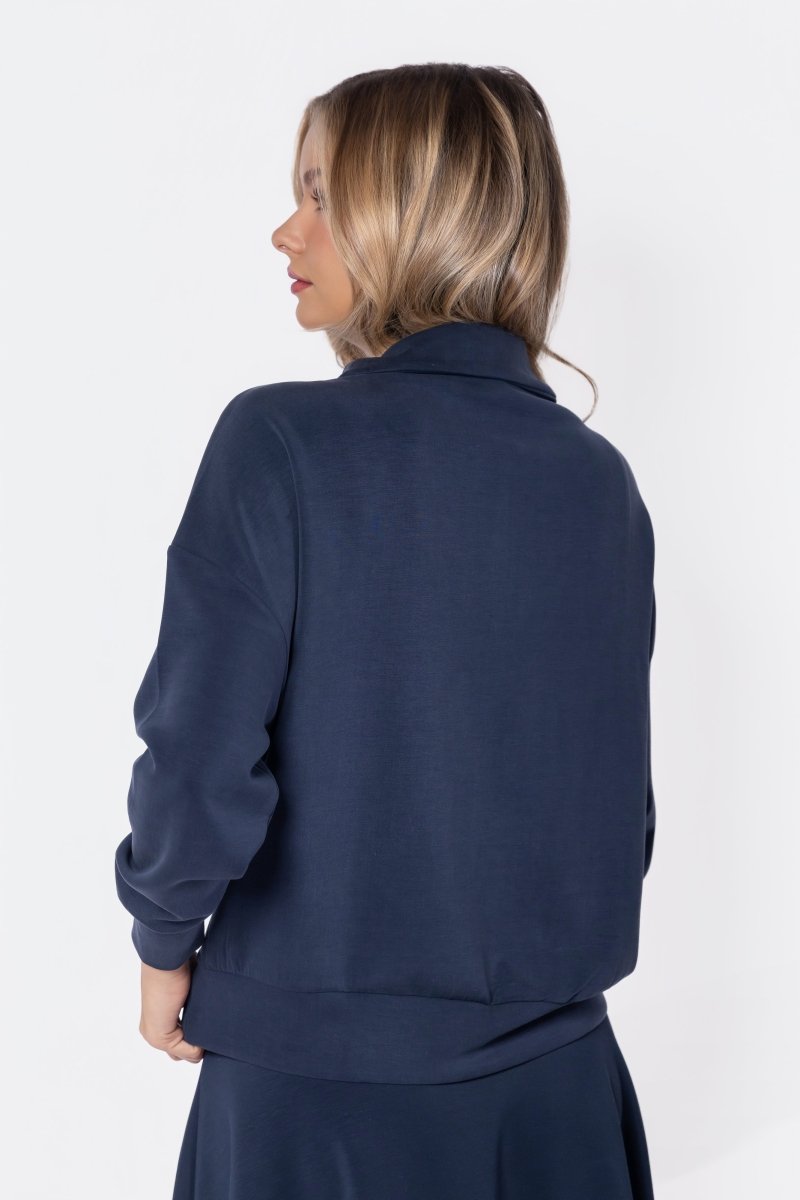 Mina Half Zip Top (navy) L view 4 (top) - mina crop top, mina half japanese, mina top handle bag - shop at us.meeeshop