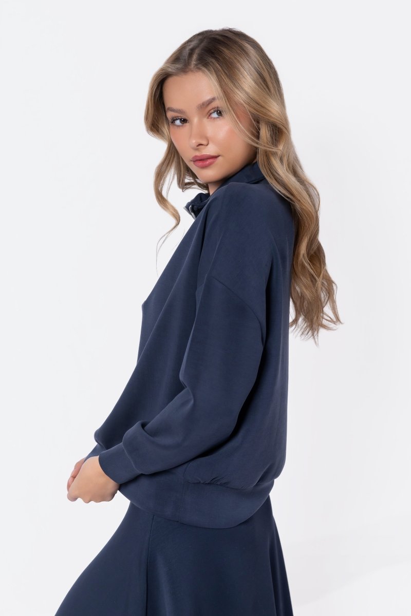 Mina Half Zip Top (navy) M view 3 (top) - mina crop top, mina half japanese, mina top handle bag - shop at us.meeeshop