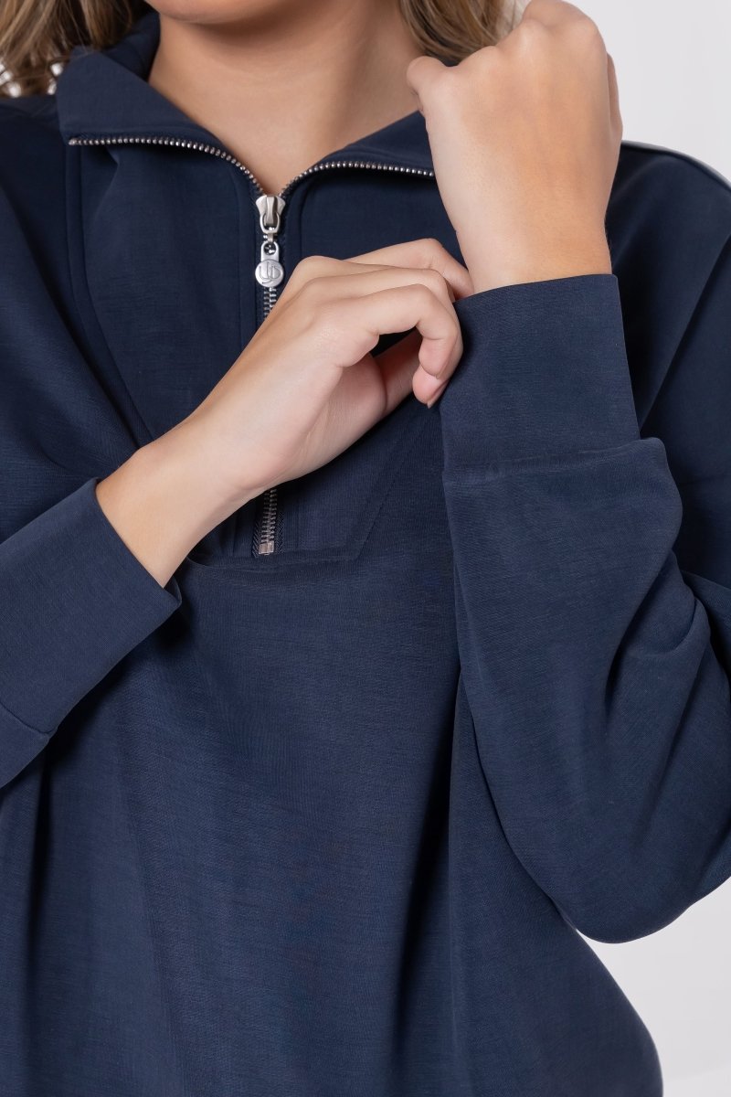 Mina Half Zip Top (navy) XL view 5 (top) - mina crop top, mina half japanese, mina top handle bag - shop at us.meeeshop