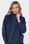 Mina Half Zip Top (navy) XS (top) - mina crop top, mina half japanese, mina top handle bag - shop at us.meeeshop
