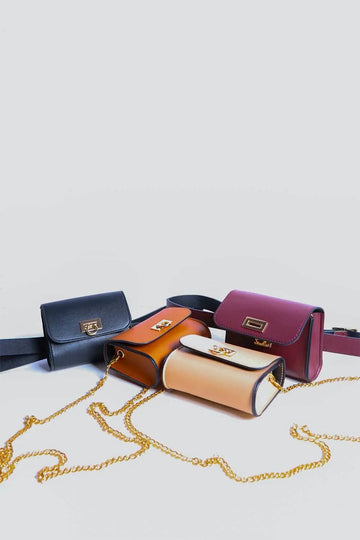 Mini Faux Leather Belt Bag – Chic with Gold Link Chain - MeeeShop Women's Fashion