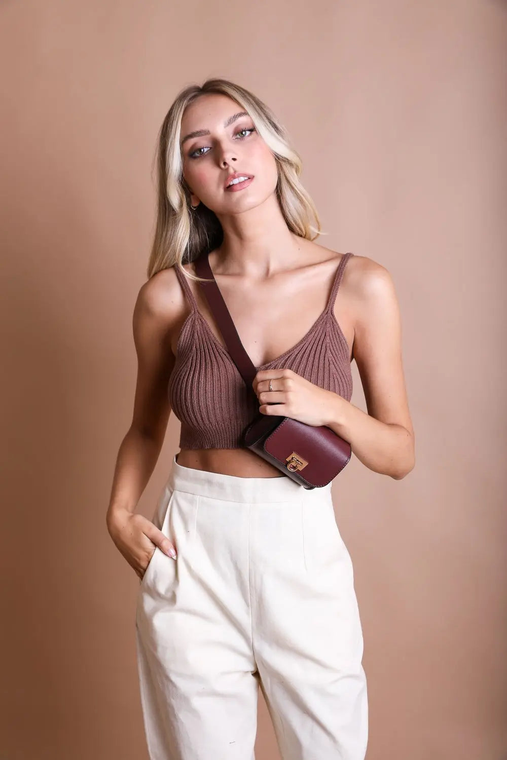 Mini Faux Leather Belt Bag – Chic with Gold Link Chain - MeeeShop Women's Fashion