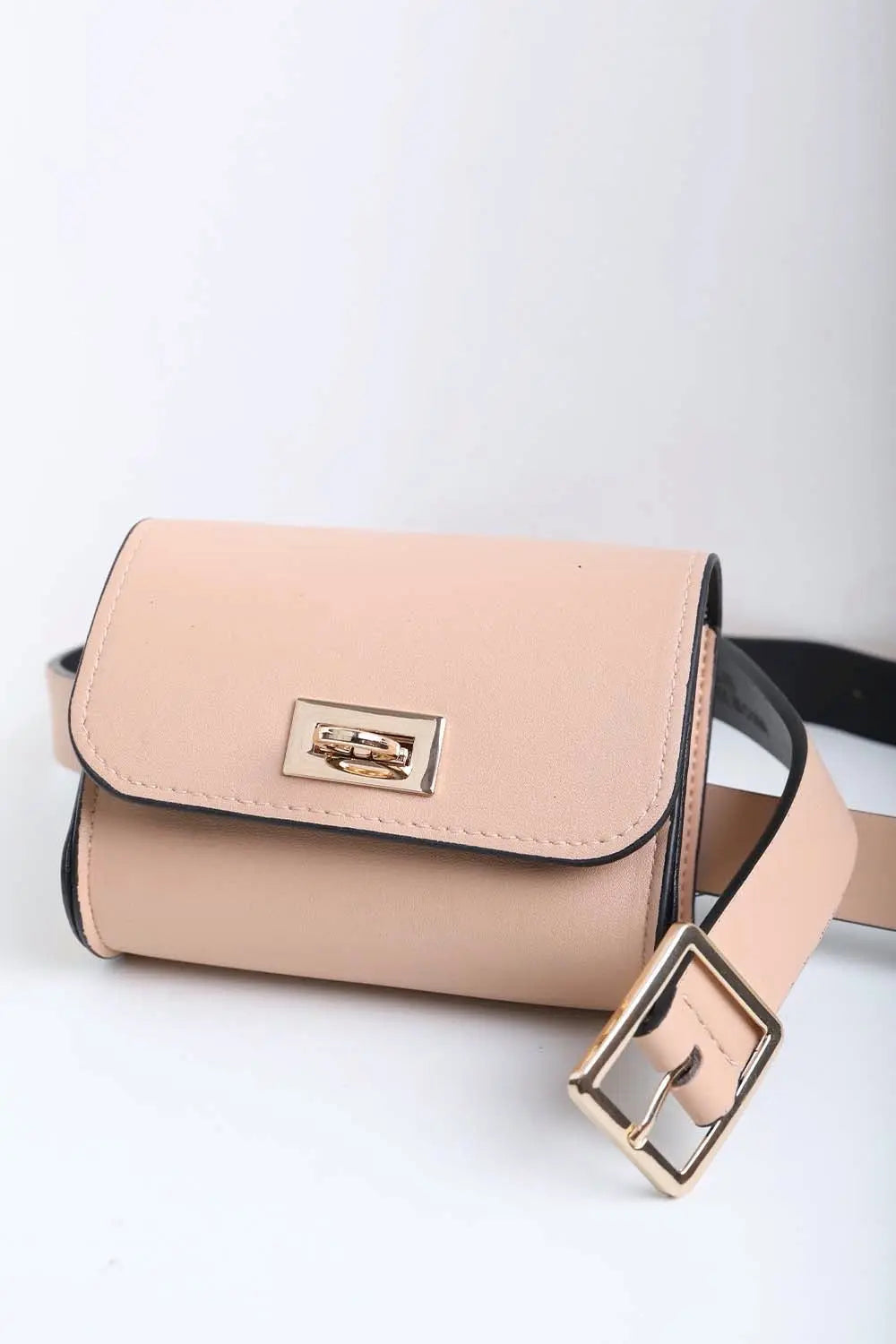 Mini Faux Leather Belt Bag – Chic with Gold Link Chain - MeeeShop Women's Fashion