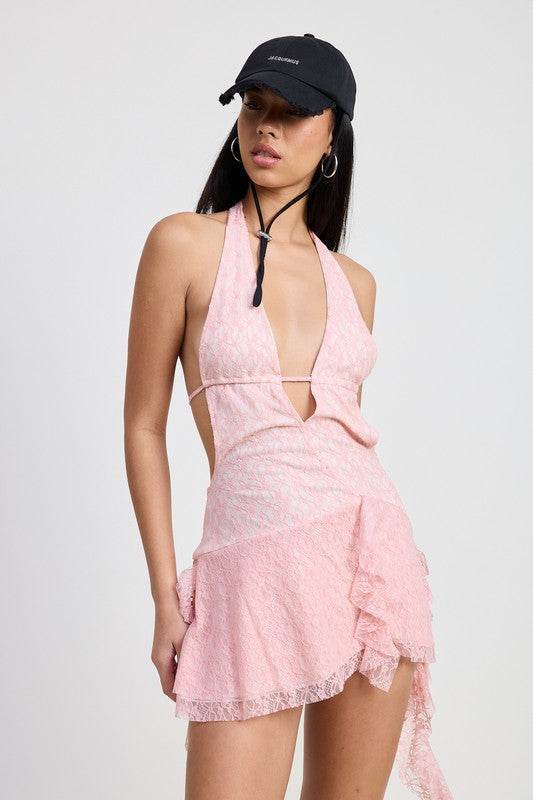 Mini Ruffle Halter Neck Dress - us.meeeshop