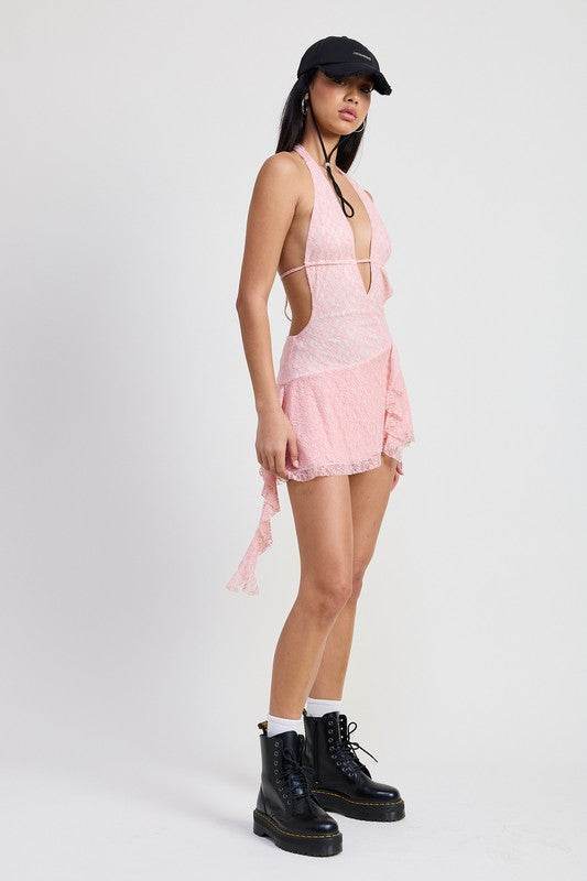 Mini Ruffle Halter Neck Dress - us.meeeshop